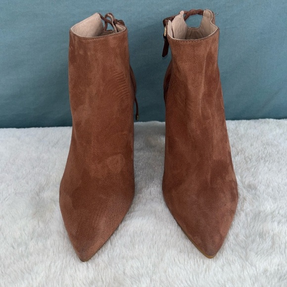 NWOT Stuart Weitzman Women's Tieback Brown Boots Sz 8 Leather Suede Tan Neutral - Picture 1 of 10
